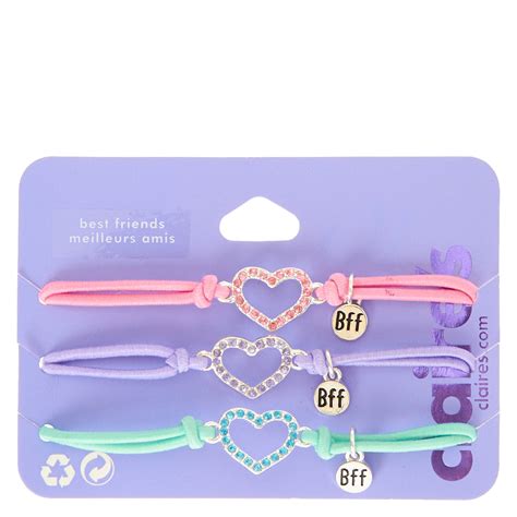 Best Friends Colored Crystal Hearts Cord Bracelets Claires Us