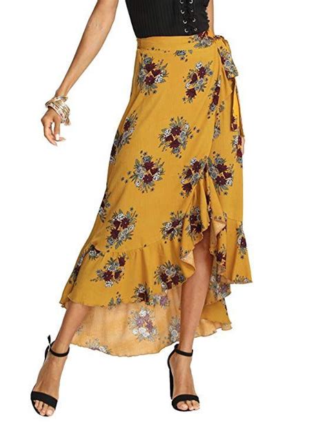 Milumia Womens Bohemian Floral Print Wrap Skirt Long Maxi Skirt
