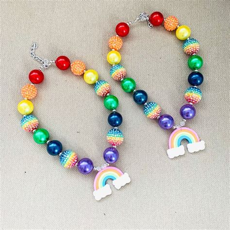 Rainbow Necklace Kids Rainbow Necklace Chunky Beads Etsy Rainbow