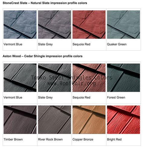 Those are just a few examples of how a home's style and setting influences roof color. Tamko Metal Roof Shingles Colors | RoofCalc.org