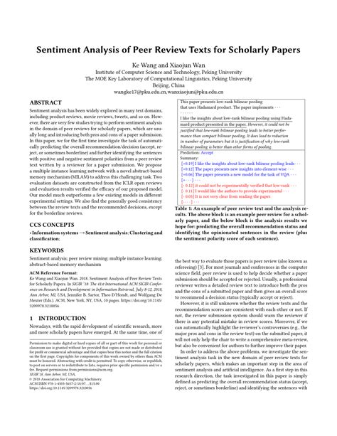 Pdf Sentiment Analysis Of Peer Review Texts For Scholarly Papers
