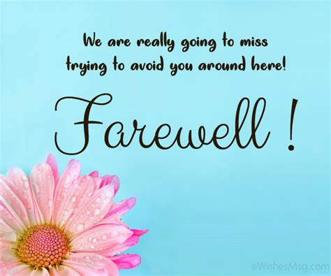 A touching message, heartfelt goodbye quotes, plethora of funny jokes, inspirational farewell speeches, and greeting cards that celebrate. Funny Farewell Messages and Goodbye Quotes - WishesMsg