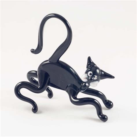 Glass Black Cat Figurine Russian Blown Glass Figures