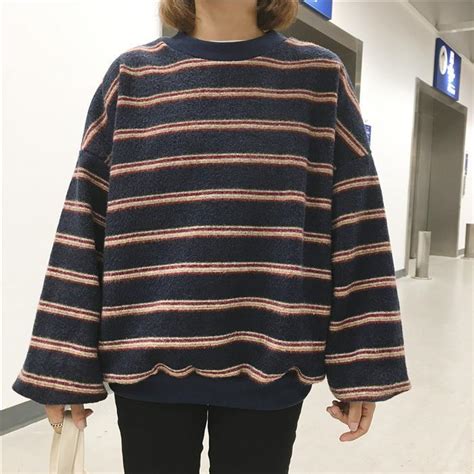 Vintage Retro Wool Knit Stripes Oversized O Neck Sweaters On Storenvy