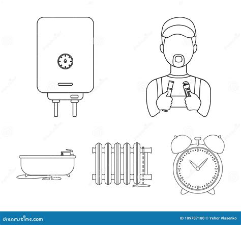 Plumber Boiler And Other Equipmentplumbing Set Collection Icons In
