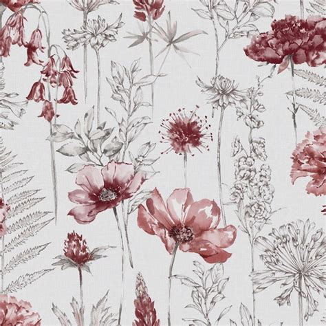 Fresco Floral Sketch Red Removable Wallpaper In The Wallpaper