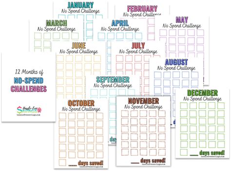 12 Months Of No Spend Challenge Printables Hasslefreesavings