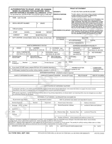 Fillable Da Form 5960 Printable Forms Free Online