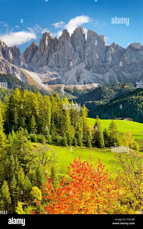 Val Di Funes In Autumn Colour Tyrol Dolomites Mountains Alps Italy