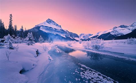 Photography Nature Landscape River Snow Winter Sunrise Cold Mountains