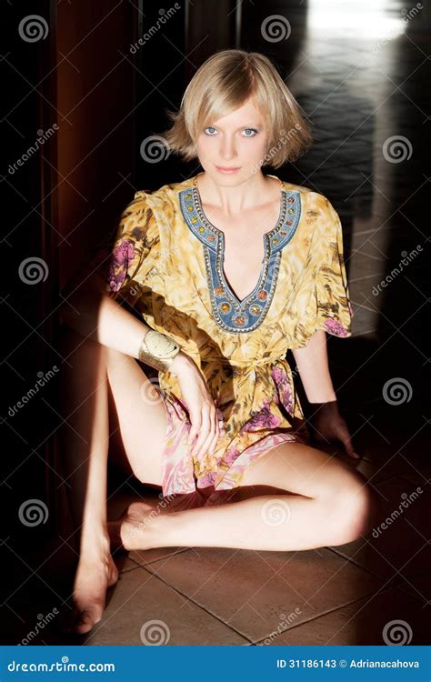 Sitting Blonde Stock Image Image Of Caucasian Model 31186143