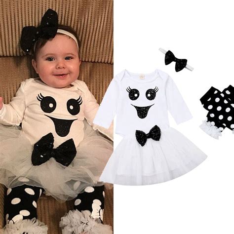 Newborn Baby Girl Halloween Tops Romper Lace Tutu Dress 4pcs Outfits