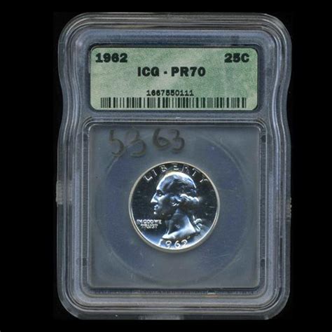 1962 Washington 25c Proof Quarter Coin Graded Icg Pr70 Coi 5363