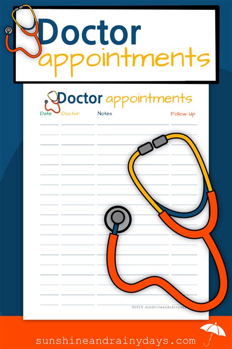 Doctor Appointments Printable Track Your Doctor Visits Medical