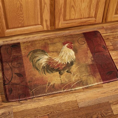Rooster And Leaves Memory Foam Cushion Mat Rooster Rugs Kitchen