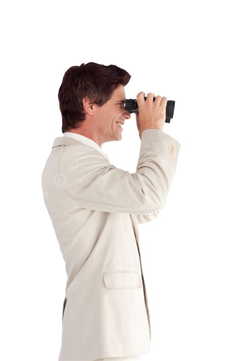Confident Businessman With Binoculars Holding Businessman Future