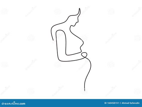 Continuous Line Drawing Of Happy Pregnant Woman Silhouette Picture Of Mother Stock Vector