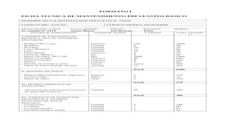 Ficha Tecnica De Mantenimiento Preventivo Basico Doc Document