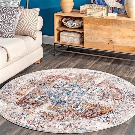 Nuloom Ehtel 8 X 8 Ivory Round Indoor Medallion Area Rug In The Rugs