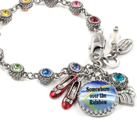Rainbow Crystal Charm Bracelet With Rainbow Charm And Ruby Red Slippers
