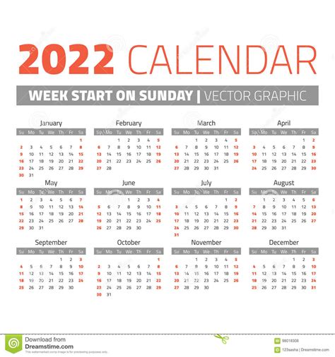 Un Calendario Semplice Da 2022 Anni Illustrazione Vettoriale