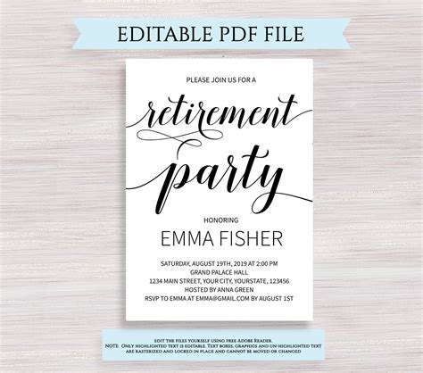 Editable Retirement Party Invitation Template Retirement Etsy