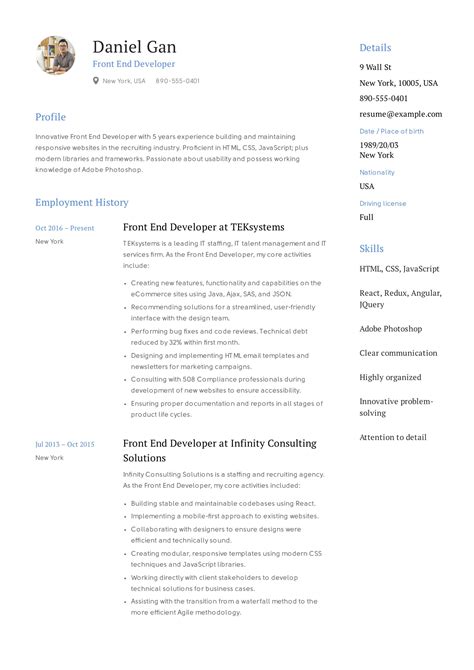 When writing your resume, be sure to reference the job the following resume samples and examples will help you write a front end developer resume that best highlights your experience and qualifications. Front-End Developer Resume Guide & Sample - Resumeviking.com