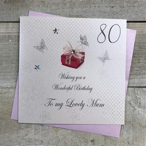 White Cotton Cards 80 Wishing You A Wonderful Lovely Mum Handmade 80th Birthday Card White