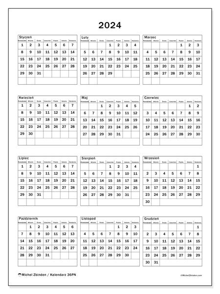 Kalendarz 2024 Do Druku “36pn” Michel Zbinden Pl