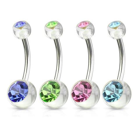 4 Pc Pack Of Double Cz Acrylic Ball Navel Belly Button Rings Belly