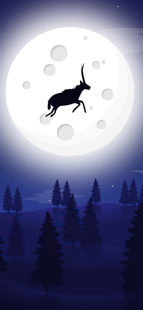 1242x2688 Reindeer Wolf Full Moon Night Illustration Iphone Xs Max Hd