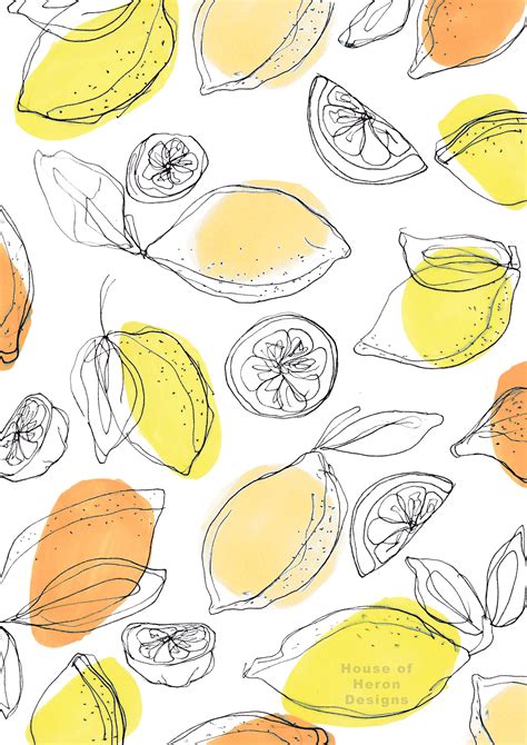 Lemons Line Art Print Abstract Drawing Print Yellow Lemon Etsy