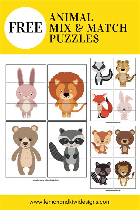 Free Printable Animal Mix And Match Puzzles — Lemon And Kiwi Designs In