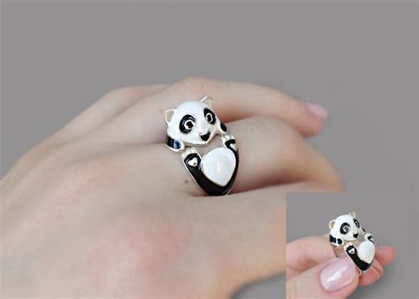 Panda Bear Jewelry Panda Ringadjustable Panda Ringanimal Etsy
