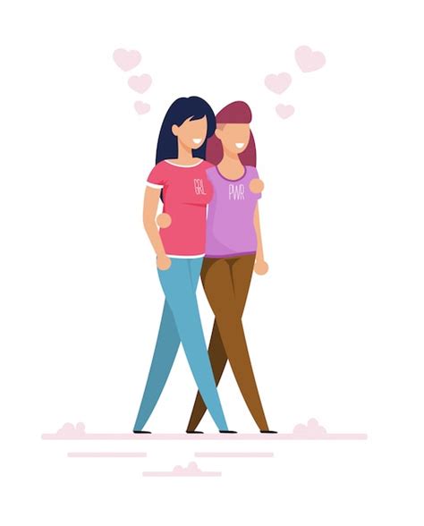 mujeres lesbianas pareja caminando juntos dibujos animados vector premium