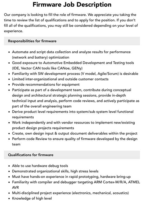 Firmware Job Description Velvet Jobs