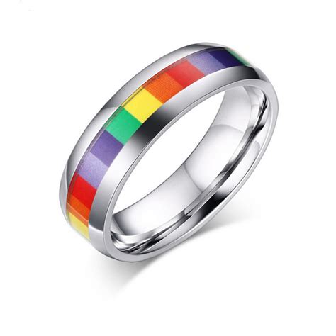 2017 New Arrival Outside Rainbow Lgbt Ring For Men Couple Ts Stainless Steel Wedding Ring 6mm