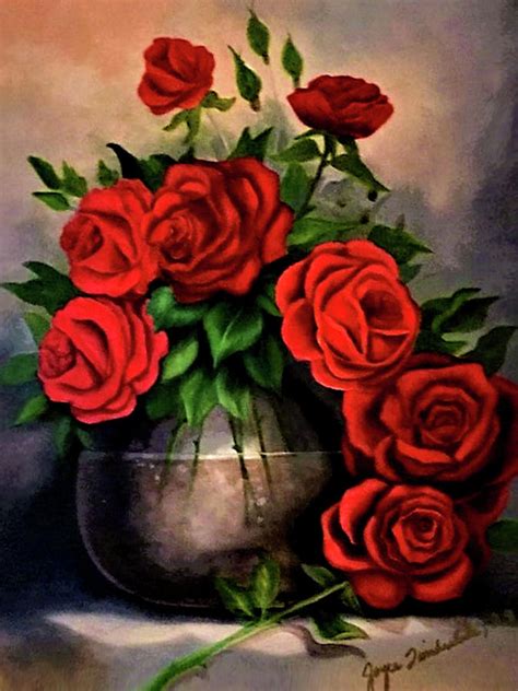 Vase Of Red Roses Painting By Joyce Timberlake Pixels