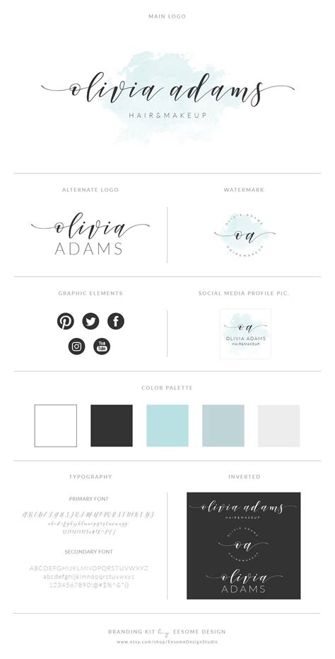 Watercolor Logo Script Calligraphy Aqua Custom Logo Design Etsy