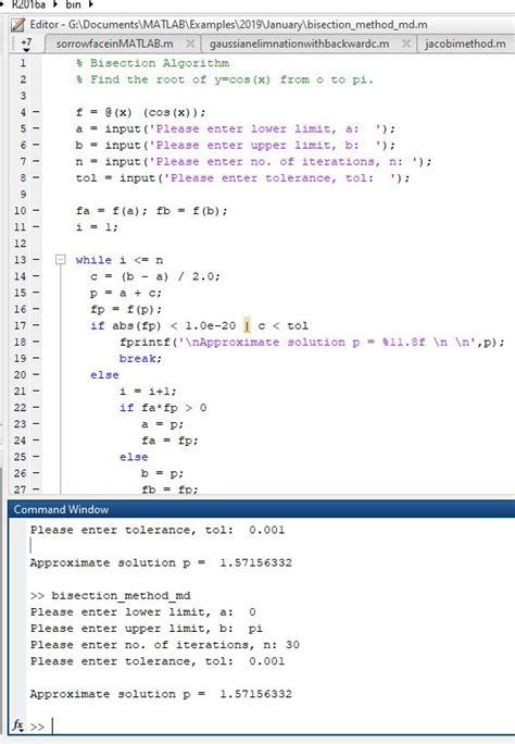 Bisection Method For Solving Non Linear Equations Using Matlabmfile