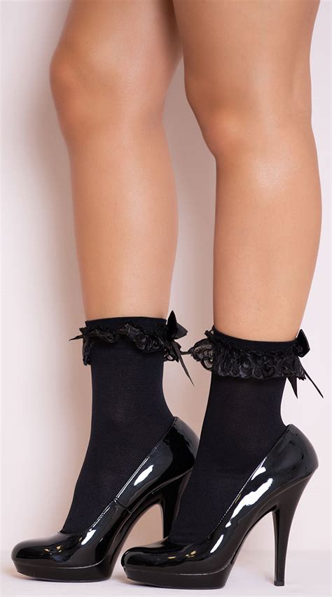 Ruffle And Bow Nylon Anklet Nylon Anklet Hose With Ruffle Ruffle Ankle Socks Adult Sexy Ankle