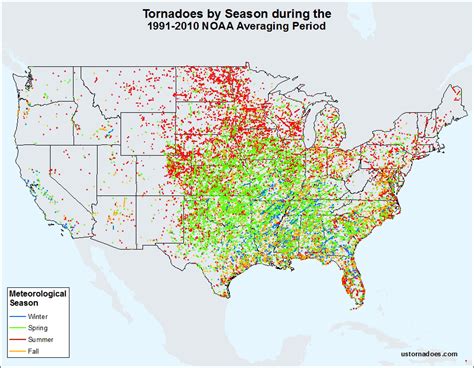 Graphs And Stuff Map Of Tornadoes By Season In The Us Over The Past 20