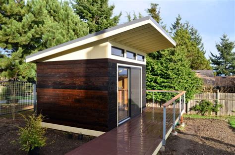 Exterior Breathtaking Modern Shed Design With Black And Brown Wall With