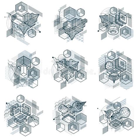 Isometric Abstract Backgrounds With Lines And Other Different Elements