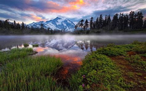 1400x875 Nature Landscape Lake Sunrise Oregon Mist Mountain Forest