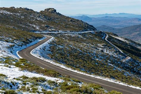 Winding Road In A Partially Snowy Mountain Stock Image Image Of