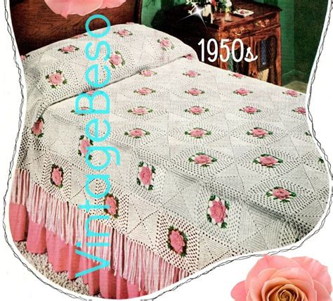 Rose Afghan Crochet Pattern Vintage 1950s Rose Bedspread Etsy