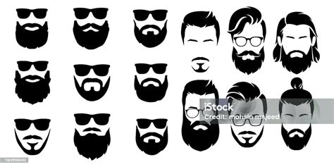 Bearded Icon Set Vector Illustration White Background Stock