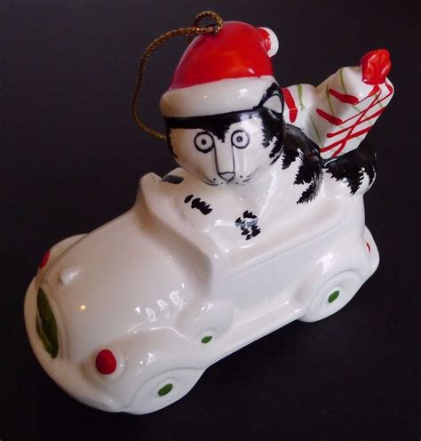 Kliban Cat Driving Car With Ts Ceramic Christmas Ornament Hanging