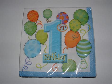 1st Birthday Balloons Blue Lunch Napkins 16ct Home And Kitchen